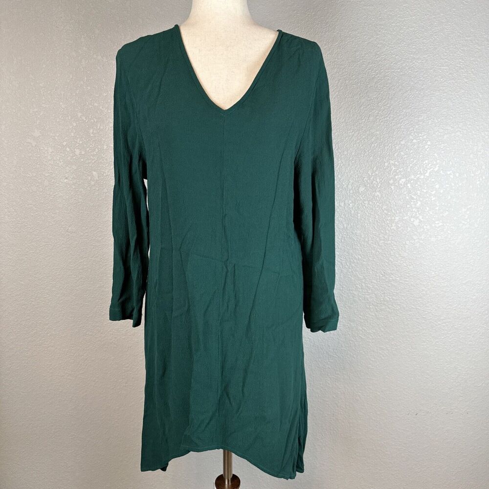 Cut Loose Womens Tunic Mini Dress Size M Dark Green V-Neck Long Sleeve Lagenlook